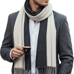 alexvyan Solid Cotton Blend, Wool Blend, Polyester Men Black, Beige Scarf, Fancy Scarf, Stole-picture-28