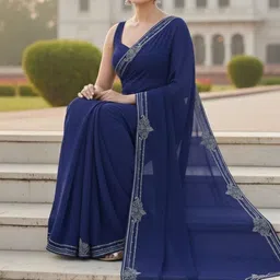 Moda Rapido Ethnic Motifs Embroidered Embellished Saree with Unstitched Blouse Piece image 3