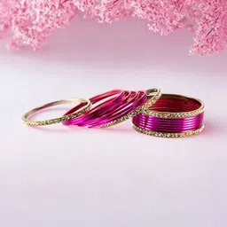 Vidhya Kangan Set Of 16 Gold-Plated Stone-Studded Bangles image 4