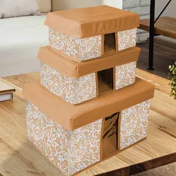 prettykrafts Brown & White 3 Pieces Printed Multi-Utility Organisers image 1