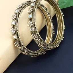 PRIVIU Set Of 2 Gold-Plated Mirror & Artificial Stones Studded Bangles-picture-12