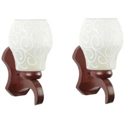 1ST TIME White & Brown Printed Wood Traditional Abstract Shaped Shaped Wall Lamp-picture-15