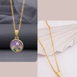 SZN Set Of 2 Gold-Plated Circular Shaped Pendants With Chains-picture-35