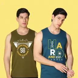 WOOSTRO Men Pack of 2 Typography Printed Round Neck Cotton Slim Fit T-shirts image 2