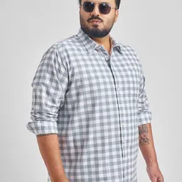 HIGHLANDER Men Plus Size Checked Slim Fit Casual Cotton Shirt image 4