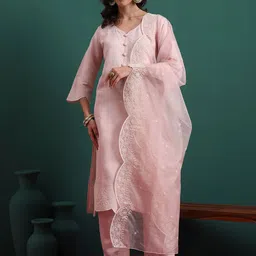 Royal Export Women Floral Embroidered Thread Work Kurta with Trousers & Dupatta-picture-18