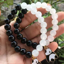 Sukhad Set Of 2 Beaded Panda Charm Elasticated Bracelets-image-76