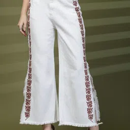 COSMIC TRIO Women Embroidered Wide Leg High-Rise Jeans-image-50