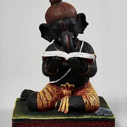 HOME DECOR BY ADITI Black & Golden Fibre Study Ganpati With Book Showpiece-image-43