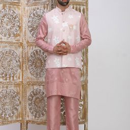 Pro-Ethic STYLE DEVELOPER Floral Embroidered Pure Silk Kurta With Trousers & Jacket-picture-16