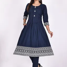 ROSHNI Women Ethnic Motifs Panelled Thread Work Pure Cotton Kurta with Trousers-picture-34