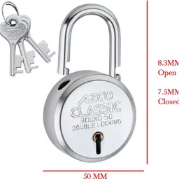 azco Classic 50mm, 7 Levers,Double Lock with Chrome Finish (combo Offer) 5 Padlock image 2