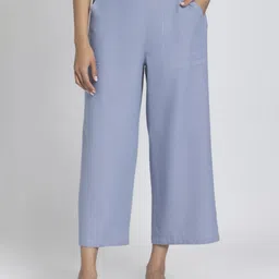 SHAYE Women Relaxed Straight Fit High-Rise Chambray Trousers-image-83
