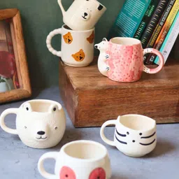 WEAVING HOMES White & Red 6 Pieces Ceramic Glossy Mugs-250 ml Each image 2