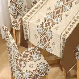 HOKIPO Moss Brown 5 Pieces Rhombus Printed Dining Chair Covers With Matching Table Cloth image 4