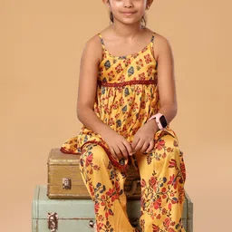 The Mini Trunk Girls Floral Printed A-Line Regular Kurta with Palazzos image 4