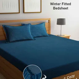 Arrabi Blue 210 TC King Bedsheet with 2 Pillow Covers-picture-43