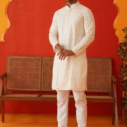 Jompers Men Floral Embroidered Regular Sequinned Kurta with Pyjamas-picture-12