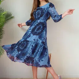 SZN Floral Printed Tiered Fit & Flared Ethnic Dress-picture-26