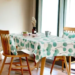 LUSHLYF White Floral Cotton 4-Seater Eucalyptus Serenity Tablecloth image 3