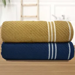 Myntra Elegant Homes Mustard & Blue 2 Pieces Cotton 400 GSM Bath Towel-picture-41