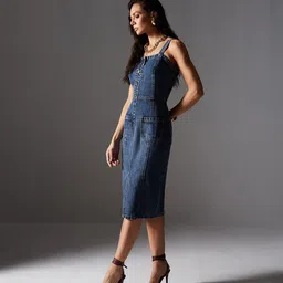 Miss Chase Women's Slim Midi Denim Dress image 5