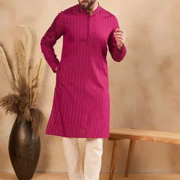 SWAGG INDIA Striped Mandarin Collar Straight Kurta image 4