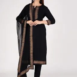 rf clothes Ethnic Motifs Printed Notch Neck Straight Kurta With Trousers & Dupatta-picture-1