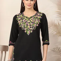 Clora Creation Women Floral Embroidered Thread Work Woollen Kurta-image-32
