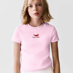Marks & Spencer Girls Solid Round Neck T-shirt image 1