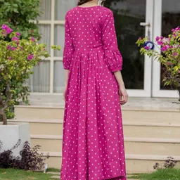 Mizaz Women Floral Printed Anarkali Thread Work Kurta with Trousers & With Dupatta image 5