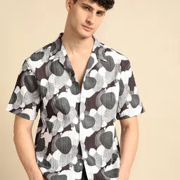 Voroxy Men New Cuban Collar Abstract Printed Polycotton Casual Shirt-image-24