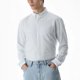 Jack & Jones Button-Down Collar Multi Stripes Striped Pure Cotton Opaque Shirt-picture-34