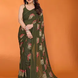 LeeliPeeri Designer Floral Zari Poly Chiffon Designer Saree-image-90