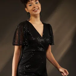 all about you Embellished Flared Sleeve Net Midi Dress image 5