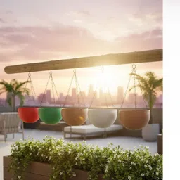 Virajsanchi 5-Pcs Green & Orange Colored Hanging Planter-picture-18