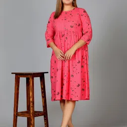 TUNIYA Floral Printed Round Neck Fit And Flare Midi Maternity Cotton Ethnic Dresses image 5