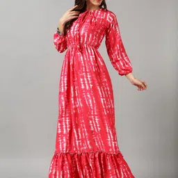 Jash Creation Tie and Dye Dyed Tie-Up Neck Crepe Fit & Flare Maxi Dress image 3