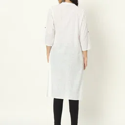 besolid Women Striped Thread Work Khadi Kurta image 4