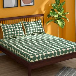 Portico Hashtag Green Abstract Cotton 152 TC Super King Bedsheet Set-2.29mx2.74m-picture-24