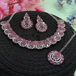 VATSALYA creation Alloy Gold- plated Purple Jewellery Set image 1