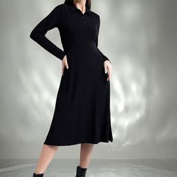 Stylecast X Kotty Women Shirt Collar Fit & Flare Midi Dress-picture-47
