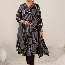 Indo Era Women Printed Regular Thread Work Pure Cotton Kurta with Trousers & With Dupatta-picture-16