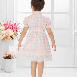 SNAZZYGIRL Multi Colored Checked Puff Sleeve Fit & Flare Dress image 4