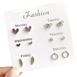 Thrillz Set Of 6 Silver-Plated Artificial Stones Studded Korean Heart Shaped Studs image 5