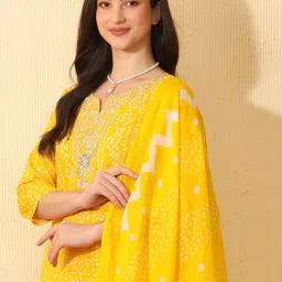 Sangria Women Ethnic Motifs Printed Regular Pure Cotton Kurta with Trousers & With Dupatta image 2