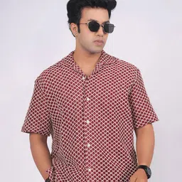 Eszett Geometric Printed Short Sleeves Pure Cotton Shirt-picture-40