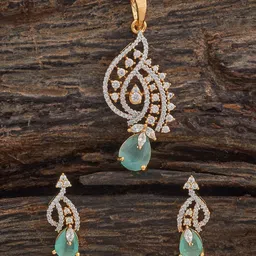 Kushal's Fashion Jewellery Mint Rhodium Gold-Plated Party Zircon Pendant Set-picture-10
