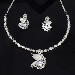 PRIVIU Rhodium Plated American Diamond Studded Jewellery Set-picture-23