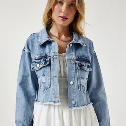 Happiness istanbul Women Spread Collar Solid Cotton Casual Denim Jacket-picture-32